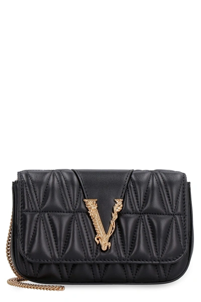 Shop Versace Virtus Quilted Leather Mini-bag In Black