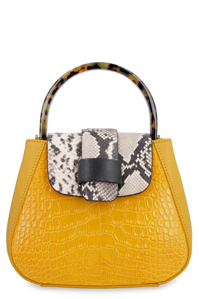 Shop Nico Giani Myria Croco-print Leather Handbag In Yellow