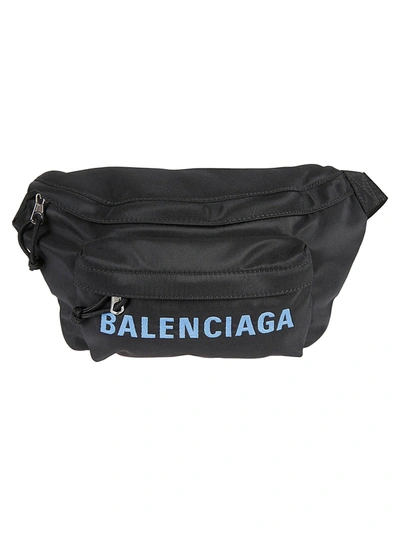 Shop Balenciaga Logo Belt Bag In Black/blue