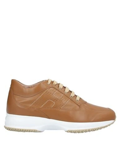 Shop Hogan Woman Sneakers Tan Size 10 Leather In Brown