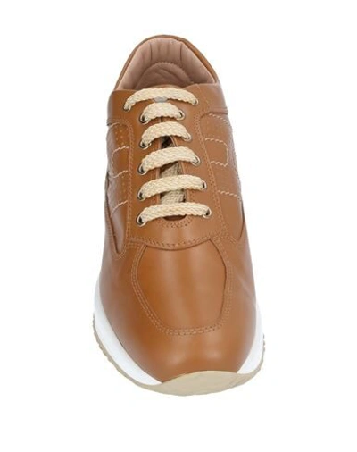 Shop Hogan Woman Sneakers Tan Size 10 Leather In Brown