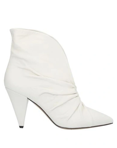 Isabel Marant Lasteen Ruched Leather Ankle Boots In White