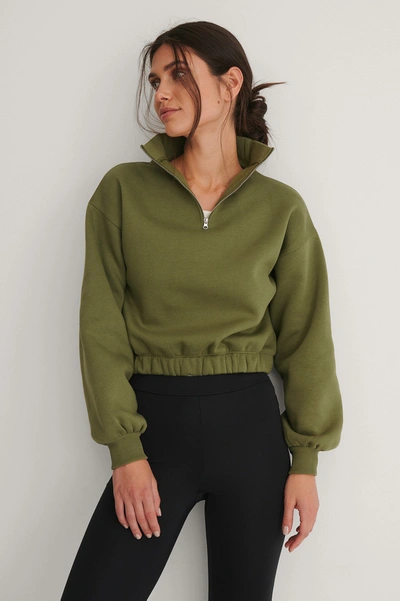 Shop Na-kd Reborn Organic Front Zip Sweater Green