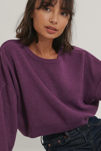 Shop Na-kd Reborn Puff Sleeve Cropped Knitted Sweater - Purple