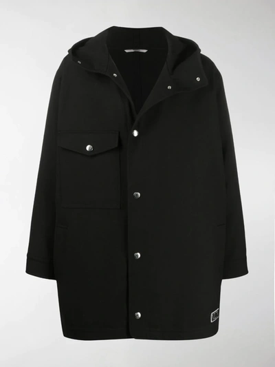 Shop Valentino Hooded Parka Coat In Black