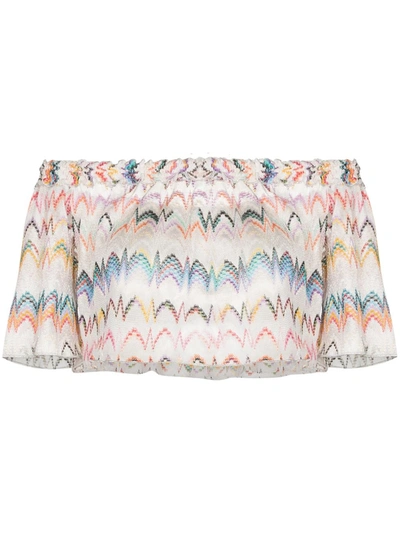 Shop Missoni Off-shoulder Zigzag Embroidered Blouse In White