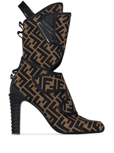 Shop Fendi Promenade Ff-logo 95mm Boots In Brown