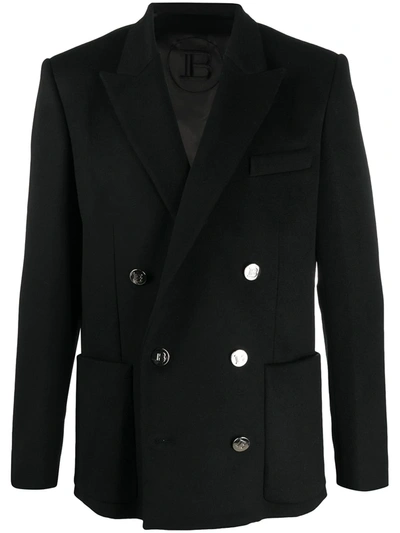 Shop Balmain Double Breasted Oversized Blazer In Black