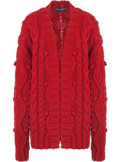 Shop Dolce & Gabbana Cable-knit Cardigan In Red
