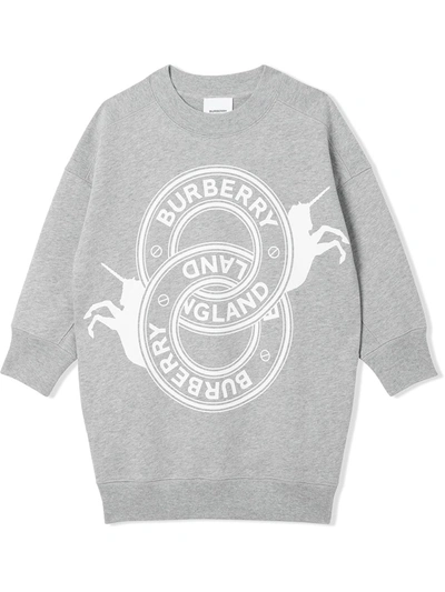 Shop Burberry Unicorn Logo Sweater Dress In Grey