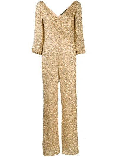 Shop Jenny Packham Teodora Sequin-embellished Jumpsuit In Gold