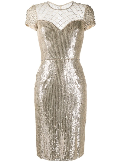 Shop Jenny Packham Delphine Sequin-embellished Dress In Gold