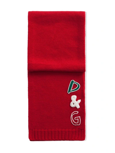 Shop Dolce & Gabbana Logo-patch Wool Scarf In Red