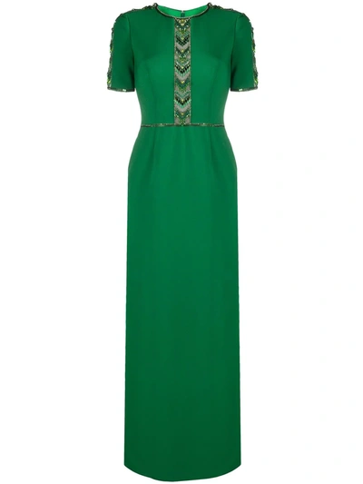 Shop Jenny Packham Carlene Chevron Beaded Gown In Green