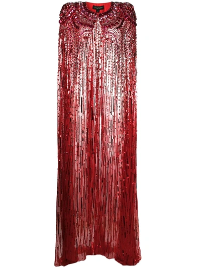 Shop Jenny Packham Star Sequin Full-length Cape In Red