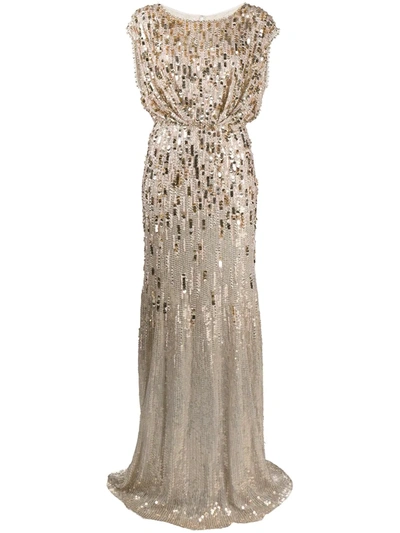 Shop Jenny Packham Tupelo Sequin-embellished Gown In Gold