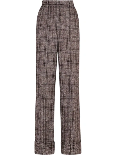 Shop Dolce & Gabbana Check-pattern Wide-leg Trousers In Brown