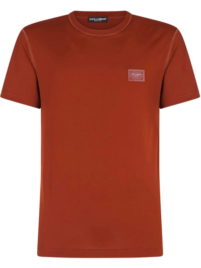 Shop Dolce & Gabbana Logo-tag Cotton T-shirt In Brown