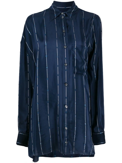 Shop Lanvin Stripe-detail Silk Shirt In Blue