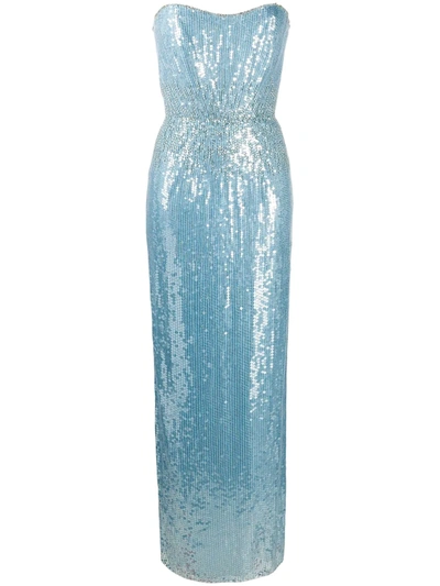 Shop Jenny Packham Strapless Sequin Embellished Gown In Blue