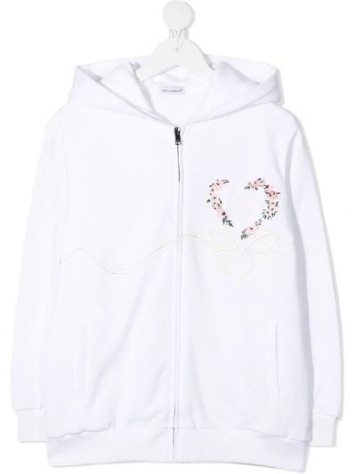 Dolce & Gabbana Floral Heart Print Zipped Hoodie In White