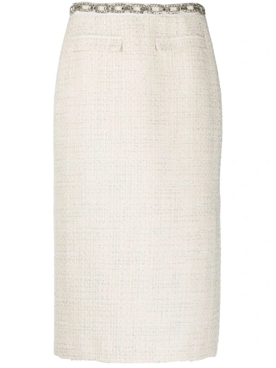 Shop Blumarine Stud-embellished Cut-out Skirt In White