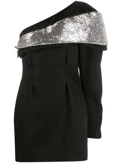 Shop Isabel Marant Sequin Panel Asymmetric Dress In Black