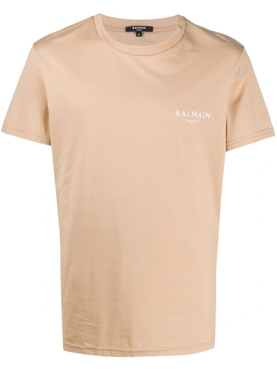 Shop Balmain Embroidered-logo T-shirt In Brown