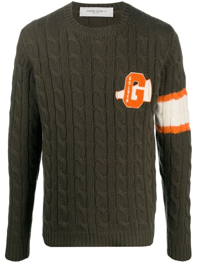 Shop Golden Goose Logo-patch Cable-knit Jumper In Green
