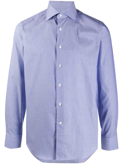 Shop Canali Geometric-print Spread-collar Shirt In Blue