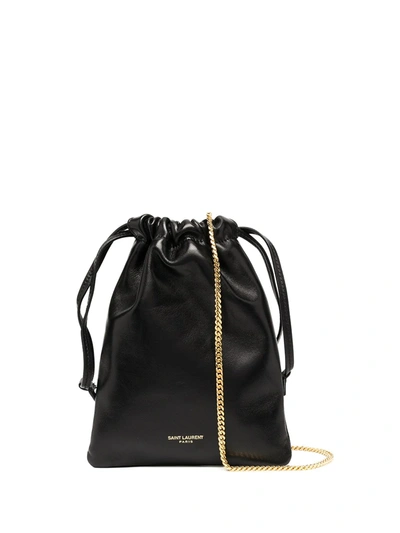 Shop Saint Laurent Small Paris Drawstring Bag In Black