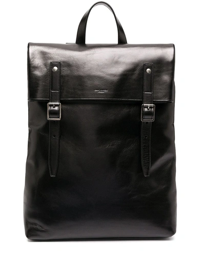 Shop Saint Laurent Logo Buckled Backpack In Black