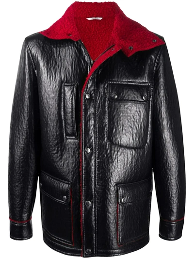 Shop Valentino Lined Leather Jacket In Black