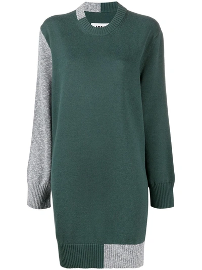 Shop Mm6 Maison Margiela Intarsia-knit Elbow Patch Dress In Green