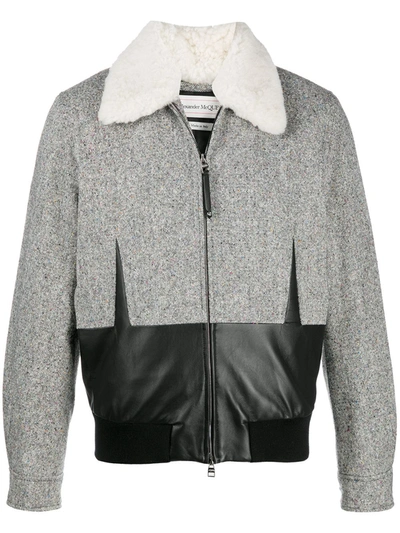 Shop Alexander Mcqueen Fur Collar Bomber Jacket In Grey