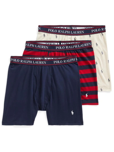 Shop Polo Ralph Lauren Classic Fit Cotton Boxer Brief 3-pack In Navy,stripe,oatmeal