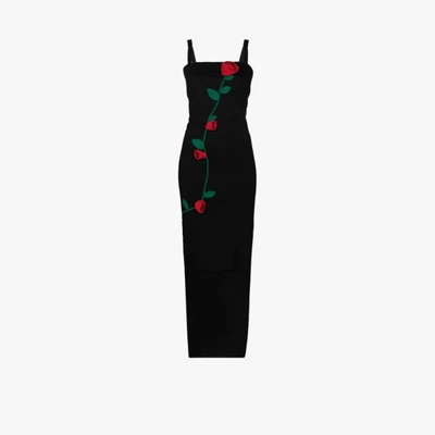 Shop Dolce & Gabbana Rose Applique Fitted Dress In Black