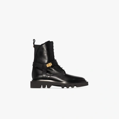 Shop Givenchy Black Leather Buckled Combat Boots