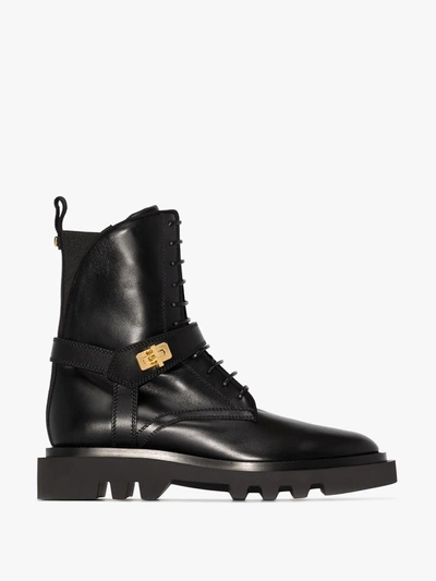 Shop Givenchy Black Leather Buckled Combat Boots