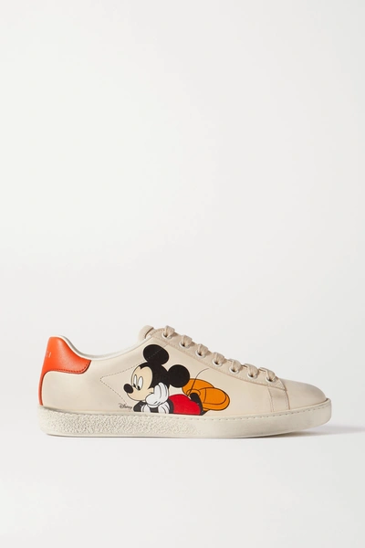 Shop Gucci + Disney Ace Printed Leather Sneakers In Off-white