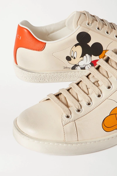 Shop Gucci + Disney Ace Printed Leather Sneakers In Off-white