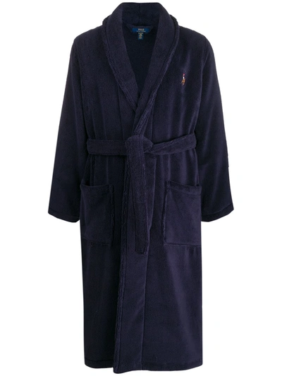 Shop Polo Ralph Lauren Embroidered Logo Robe In Blue