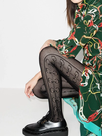 Shop Gucci Double G Net Tights In Black