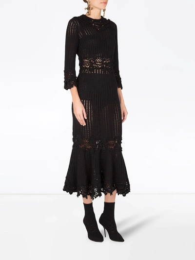 Shop Dolce & Gabbana Macrame Sheath Dress In Black