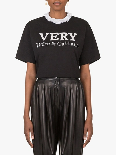 Shop Dolce & Gabbana Very Ruffled-neck Logo T-shirt In Black