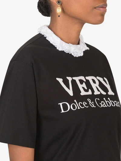 Shop Dolce & Gabbana Very Ruffled-neck Logo T-shirt In Black