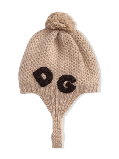 Shop Dolce & Gabbana Intarsia-knit Beanie Hat In Neutrals