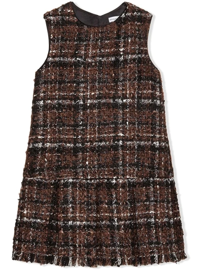 Shop Dolce & Gabbana Tartan-check Tweed Dress In Brown