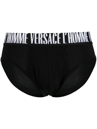 Shop Versace Logo Waistband Briefs In Black