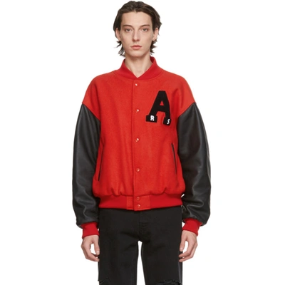 Shop Raf Simons Red And Black American Bomber Jacket In 00030 Red